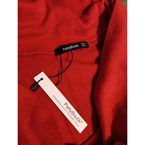 Patty Boutik Womens L Bright Red Sweater Dress Cowl Neck Stretch Long Sleeve NWT - Picture 3 of 5